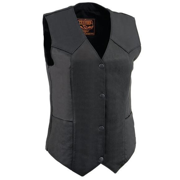 NWT Milwaukee Leathers MLL4545 Black leather Classic 4 snap vest - Picture 1 of 7
